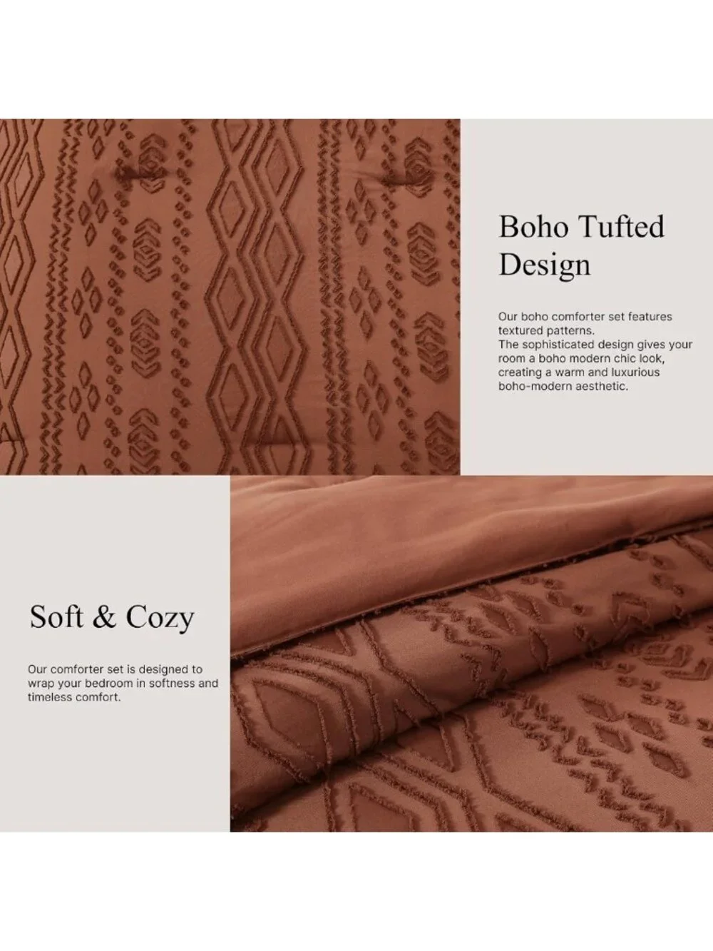 Cozy Autumn Leaf Tufted Boho Comforter Set - 7 Piece Full Size Bedding Ensemble